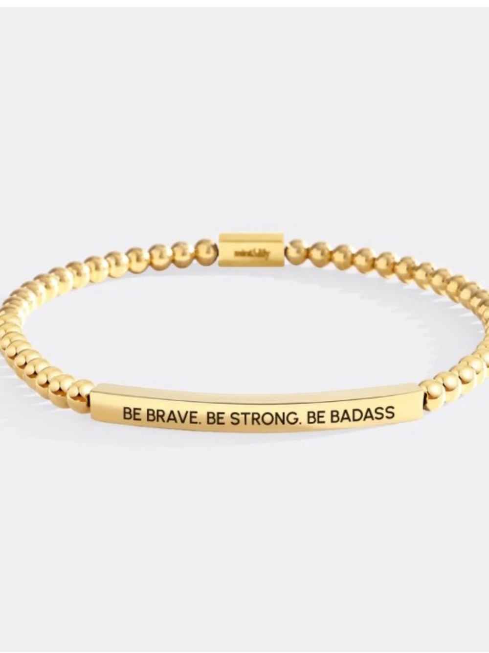 Mint&Lily Gold Beaded Inspirational Bar Bracelet - Be Brave. Be Strong Be Badass